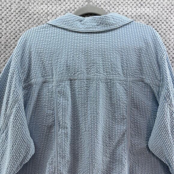 Denim &Co Jacket Womens 3X Blue White Striped Crinkle Cotton Collar Button Front - Picture 11 of 12